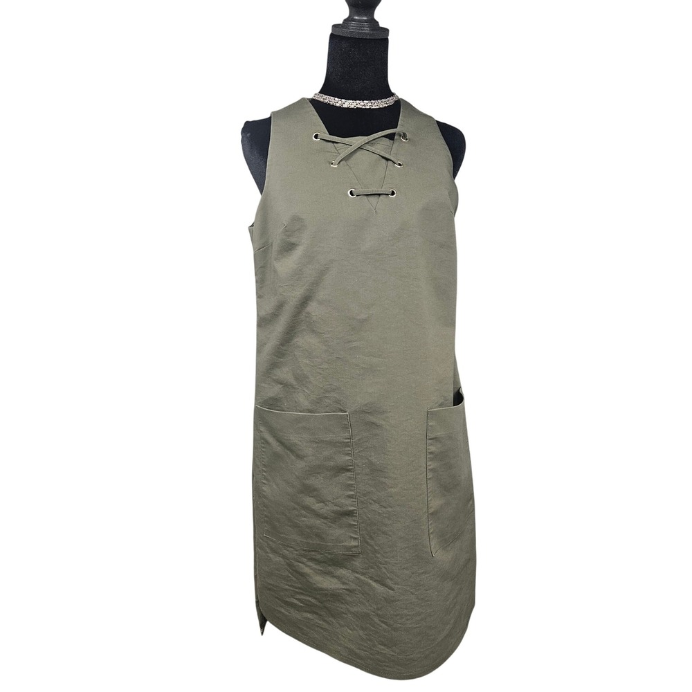 Who What Wear Olive Green Lace Up Grommet Shift Dress Womens Small Sleeveless